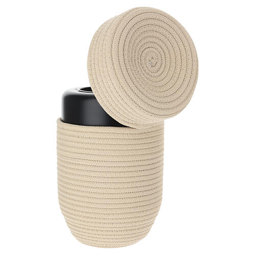 Urna cineraria InCorda linea Shellon beige con tessitura artigianale 5