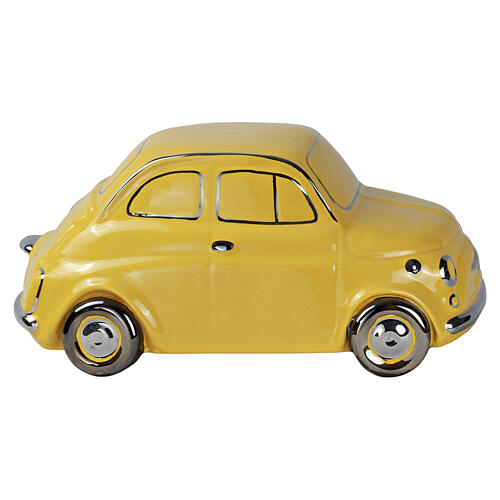 Urna cinera de cerâmica artística em forma de automóvel de época amarelo 3