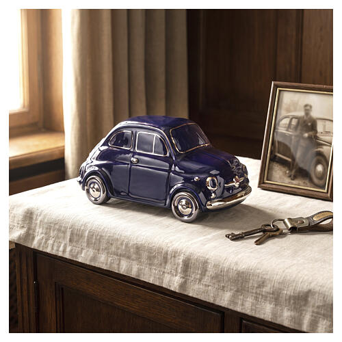 Urne cinéraire voiture de collection bleue céramique artistique 2