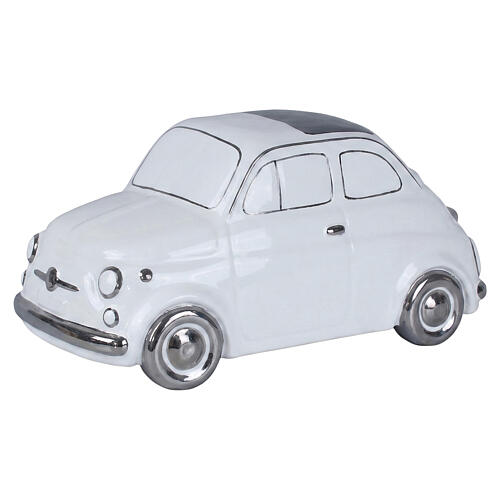 Artistic ceramic cremation urn in the shape of a white vintage car 1