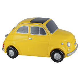 Yellow compact car-shaped artistic ceramic cremation urn with black roof