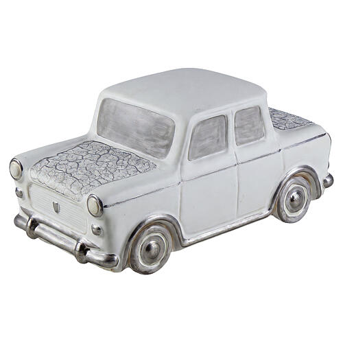Artistic ceramic cremation urn in the shape of a light grey vintage car 1
