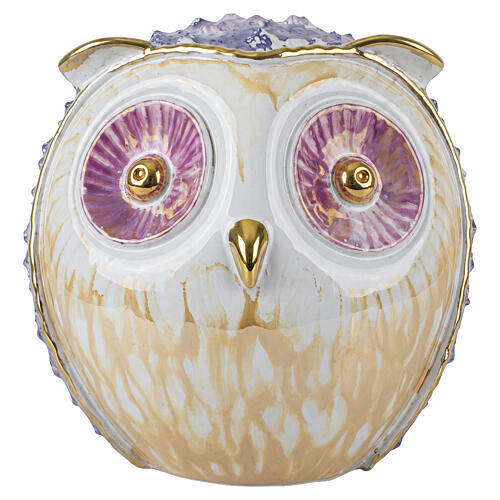 White-Glazed Decorated Owl Ceramic Cremation Urn 1
