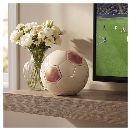 Gold and cream soccer ball, artistic ceramic cremation urn 2