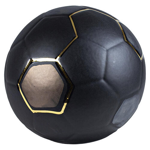 Urna cineraria pallone da calcio nero con dettagli oro ceramica artistica 1