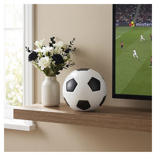 White and black soccer ball cremation urn, artistic ceramic 2