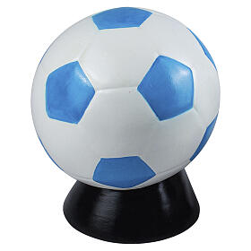 Urne cinéraire ballon de football avec base blanche et bleu azur en céramique artistique