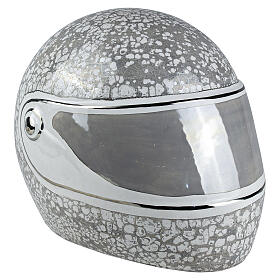 Urne cinéraire casque argent effet granit en céramique artistique
