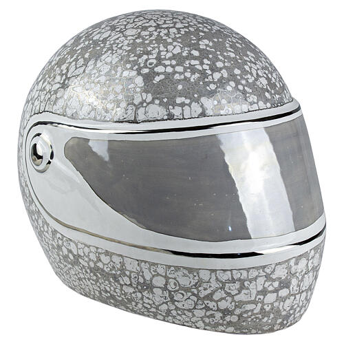 Silver helmet-shaped cremation urn with granite effect 8L 1