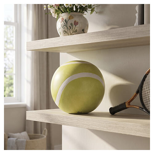 Ascheurne in Form eines gelben Tennisballs aus handgefertigter Keramik 2