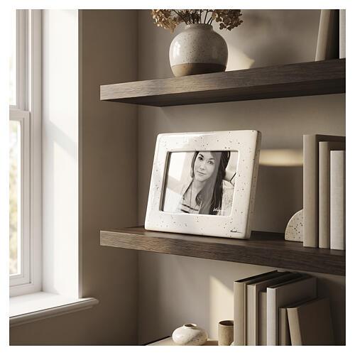 Photo-frame cremation urn with speckled ivory finish in artistic ceramic 2