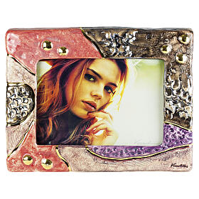 Urna cineraria portafoto mosaico rosa e bronzo ceramica artistica