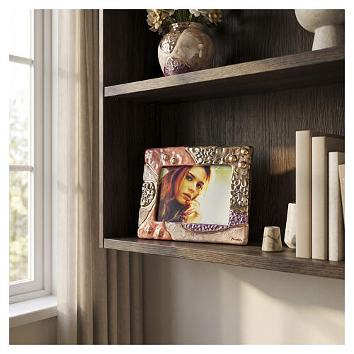 Urne cinéraire double avec cadre photo mosaïque rose et bronze en céramique artistique 2