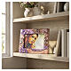 Double photo-frame cremation urn with lilac and bronze mosaic in artistic ceramic s2