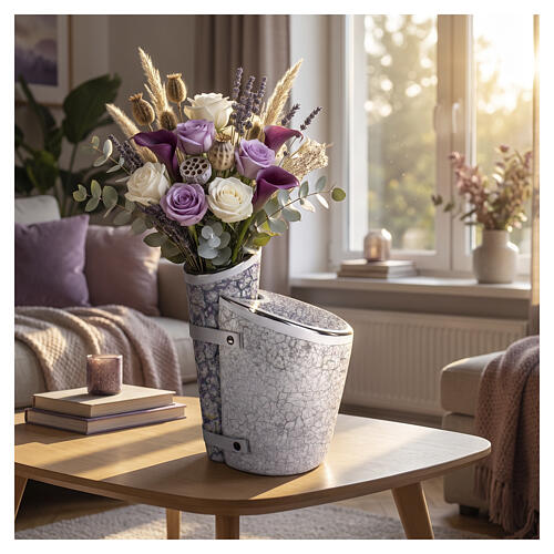 Urne cinéraire avec porte‑fleurs gris à effet craquelé en céramique artistique 2