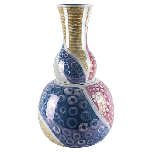 Ceramic cremation urn with removable vase and geometric decoration 1