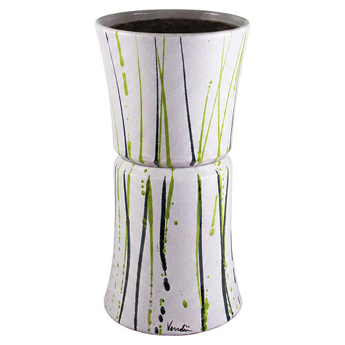 Artisan ceramic cremation urn vase with green-line decoration 1