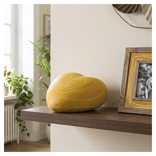 Yellow heart-shaped biodegradable urn 2