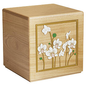 Urna Serenità linea Dona legno rovere decoro fiori 20x20 cm