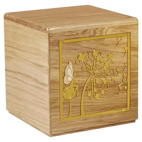 Eternity oak cremation urn Dona line with tree 24kt gold-plated brass applique, 20x20 cm 1