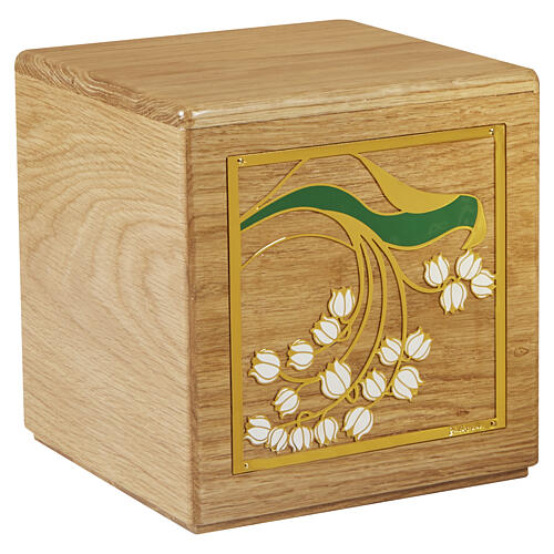 Harmony oak cremation urn with floral decor, Dona line, 20x20 cm 1