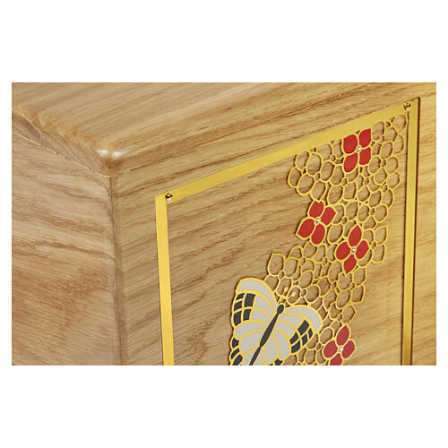 Urne « Farfalle » de la gamme « Dona legno », en chêne, décor fleurs et papillons, 20x20 cm 2