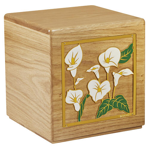 Urne « Rifiorire » de la gamme « Dona legno », en chêne, décor floral, 20x20 cm 1