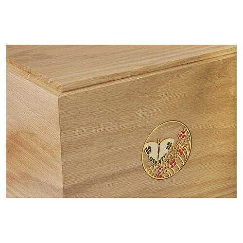 Freedom urn, Dona Wood range, oak wood with butterfly and floral decoration, 8x10x8 in 3