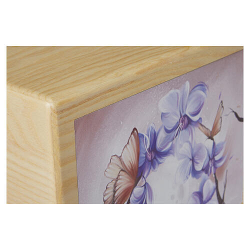 Urna cinerária Intrecci em madeira de freixo linha Dona com painel em couro decoração floral 20x25x20 cm 2