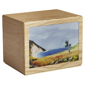 Urne cinéraire « Costa » en bois de frêne, gamme Dona, panneau en cuir, 20x25x20 cm