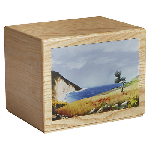 Urna na prochy Costa, drewno jesionowe, linia Dona, panel skórzany, 20x25x20 cm 1