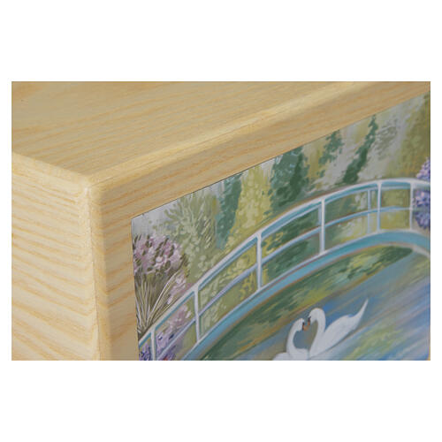 Urne cinéraire Quiete en frêne, gamme Dona, application en cuir décor cygnes 20x25x20 cm 2