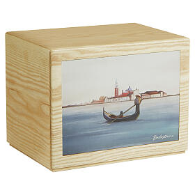 Urna na prochy Gondola, drewno jesionowe, panel skórzany linia Dona, 20 x 25 x 19 cm