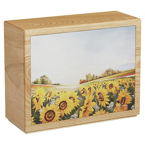 Urna cineraria Girasoli legno castagno linea Dona pelle 25x30x10 cm 1
