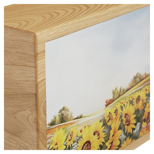 Urna cineraria Girasoli legno castagno linea Dona pelle 25x30x10 cm 2