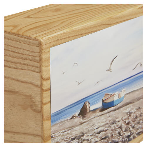 Riva chestnut wood cremation urn, Dona leather collection, 10x12x5 in 2