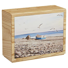 Urne cinéraire « Riva » en bois de châtaignier, gamme Dona, revêtement en cuir, 25x30x10 cm