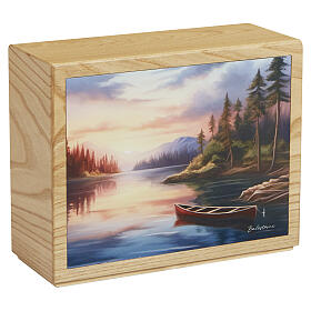 Urne cinéraire « Crepuscolo » en bois de châtaignier, gamme Dona, revêtement en cuir, 25x30x10 cm