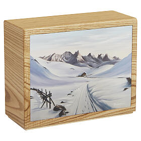 Baita chestnut wood cremation urn, Dona leather collection, 10x12x5 in