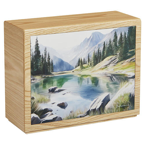 Urna cineraria legno castagno Riflesso d'acqua modello Dona pelle 25x30x10 cm 1