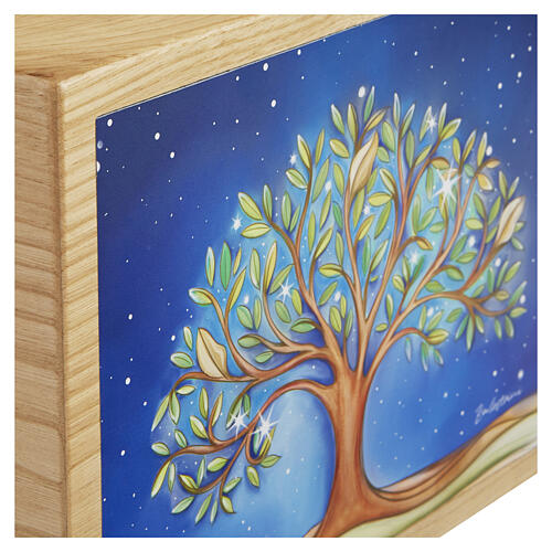 Dona range chestnut wood "Origine" leather cremation urn with Tree of Life, 10x12x5 in 2
