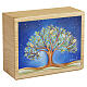 Dona range chestnut wood "Origine" leather cremation urn with Tree of Life, 10x12x5 in s1