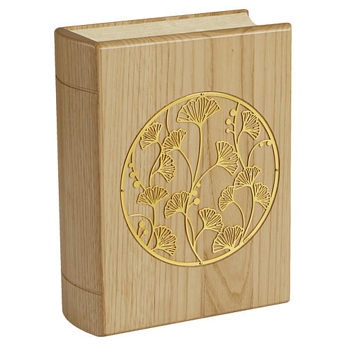 Urna cinerária Immenso em formato de livro em madeira de castanheiro, linha Unica, decoro floral, 30x25x10 cm 1