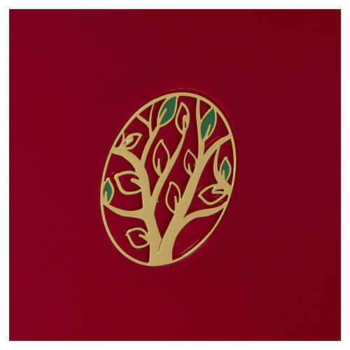 Red "Case" plexiglass cinerary urn with olive tree insert, 10x12x4 in 2