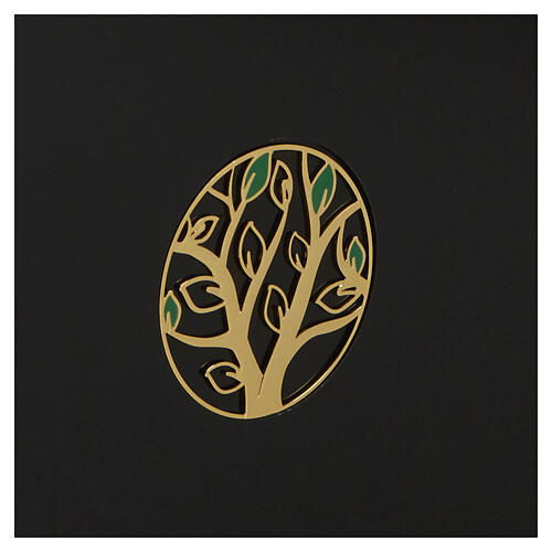 Urna cinerária mod. Case preta em acrílico com decoração de oliveira 25x30x10 cm 2