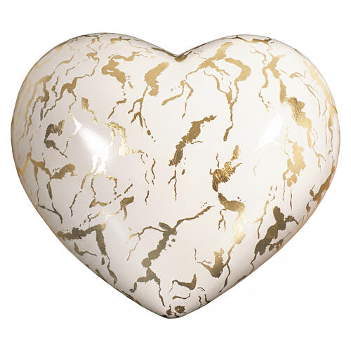 Val Gardena limewood heart-shaped cremation urn, Cuore Florence with white decorated finish 1
