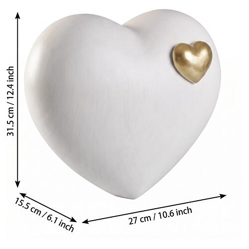Urna cinerária «Cuore» em madeira de tília branca com coração dourado do Val Gardena 3