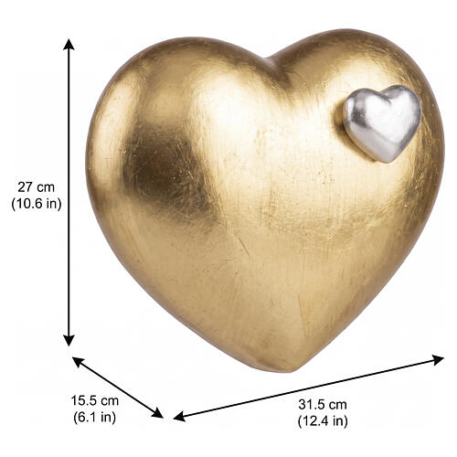 Urna cinerária Val Gardena madeira de tília "Cuore oro" com inserto prateado 3