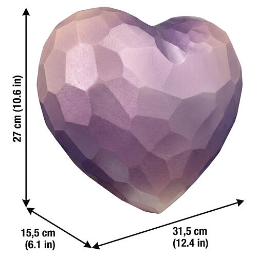 Urna cinéraria «Cuore sfaccettato» violeta em madeira de tília do Val Gardena 3