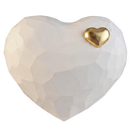 Val Gardena limewood "Cuore" faceted white heart-shaped urn with small gold heart